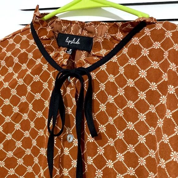 Retro Rust Cute Blouse with Bow Retro Streetwear - Picture 2 of 3